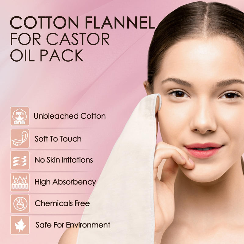 [Australia] - 2Pcs Organic Cotton Flannel for Castor Oil Pack Wrap, Unbleached Reusable Castor Oil Wrap Soothing Heat Compress for Liver, Abdomen, Joints and Other Areas, Soft and Highly Absorbent Pack of 2 - White 