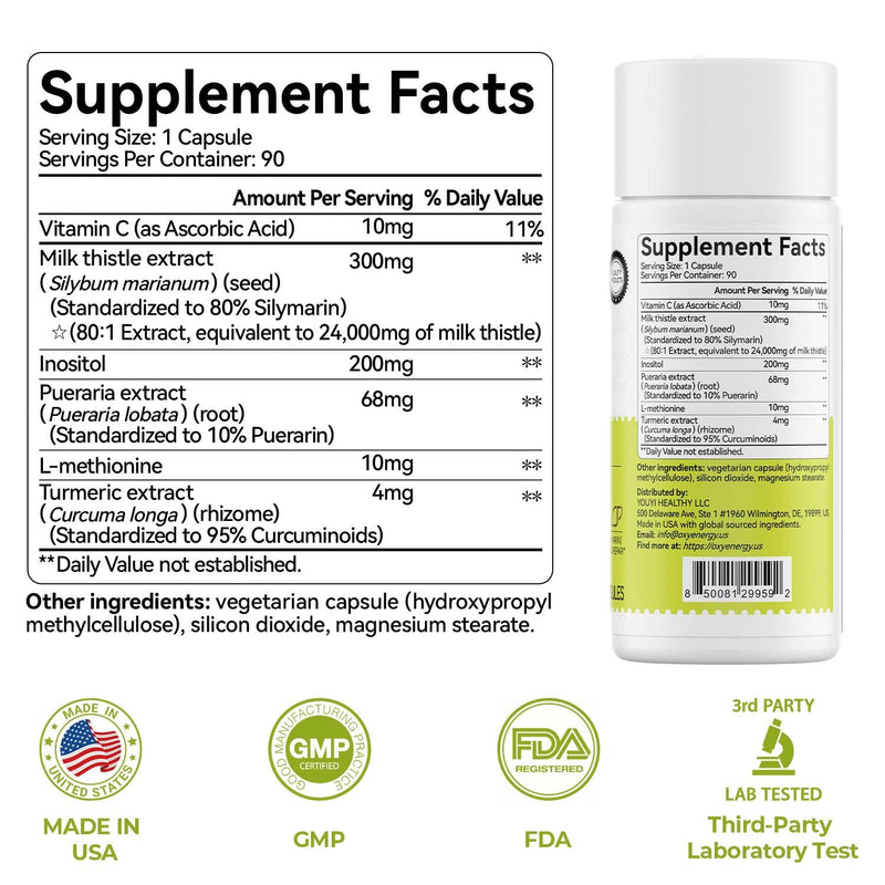 Milk Thistle Liver Support Supplement,90 Vegetarian Capsules | 80% Silymarin Daily Supplement with Inositol, Turmeric & Vitamin C, Non-GMO, Gluten-Free 1