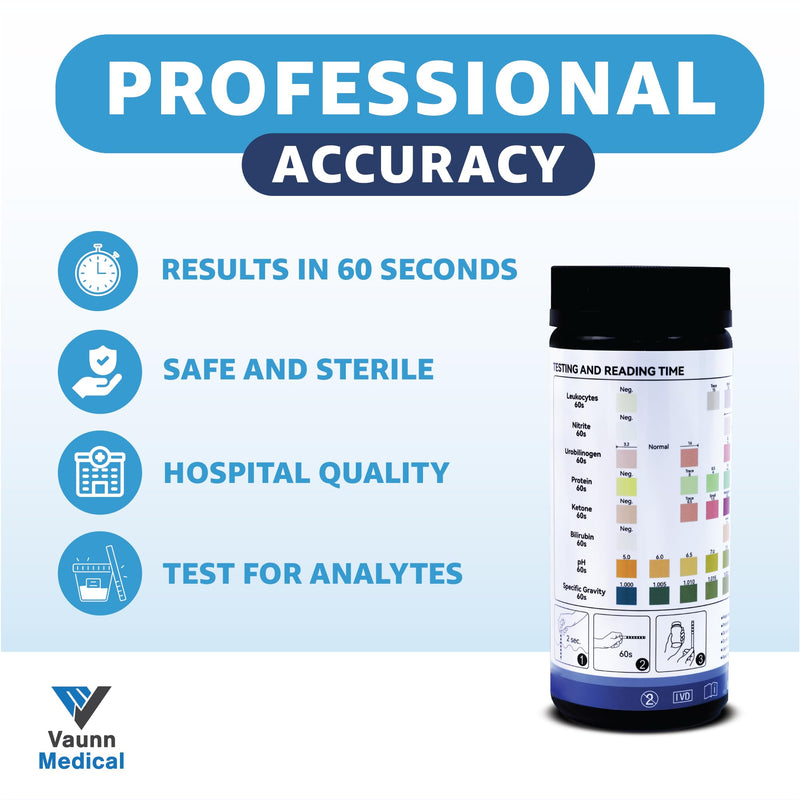 [Australia] - Vaunn Medical 8-in-1 Urine Test Strips and Urinalysis for UTI, Nitrites, Leuckcytes, Ketosis, pH, Protein, 120 CT 