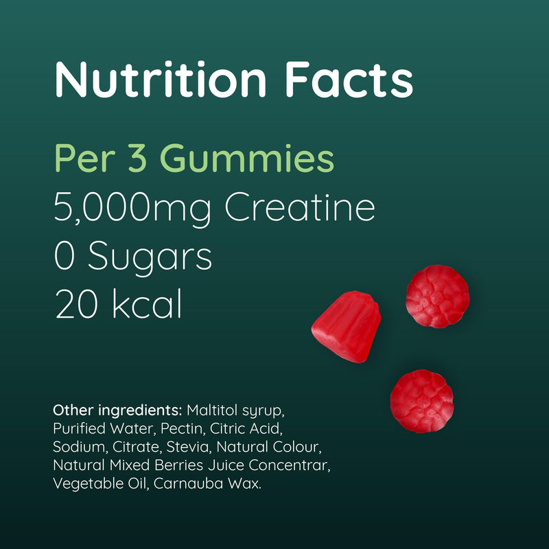 Creatine Gummies 5000mg, 90 Gummies (1 Month-Supply, Mixed Berry Flavour) 100% Vegan, Low Sugar, Gluten Free, Muscle Building Supplement, Creatine Monohydrate Gummy 90 count (Pack of 1)