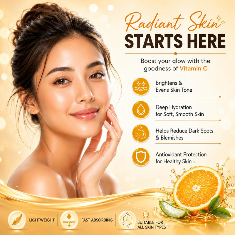 Trisundi® Vitamin C Facial Serum with Hyaluronic Acid & Aloe, Lightweight Hydrating Face Serum for Daily Skincare, Suitable for All Skin Types, 2 fl oz (60 mL)