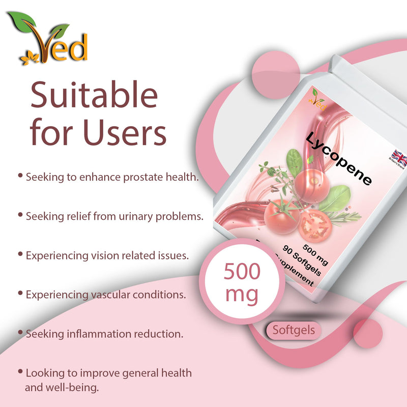 Ved Lycopene 500 mg | 90 softgel, 6 Month Supply.(Pack of 2)