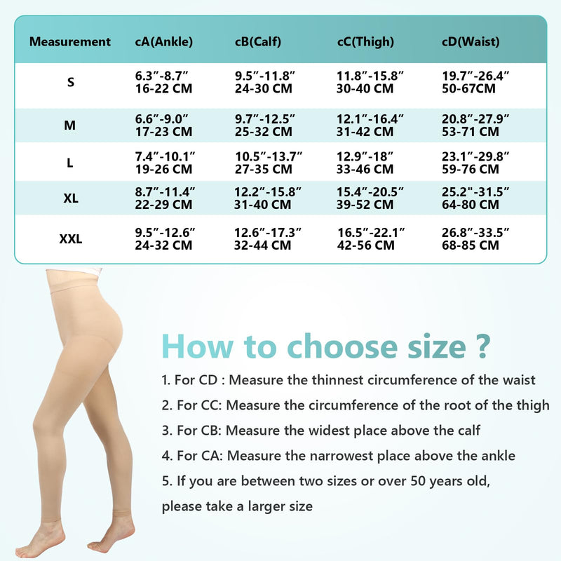 [Australia] - Compression Pantyhose for Women, 20-30 mmHg Footless Medical Compression Stockings, Waist High Opaque Graduated Support Compression Hose Tights for Edema, Varicose Veins, Swelling Beige Large 