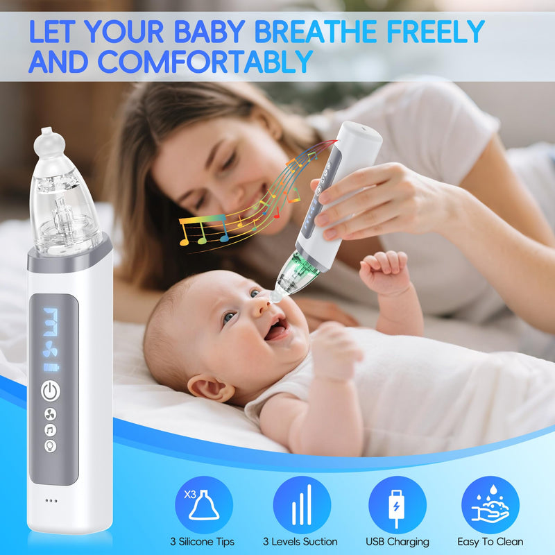[Australia] - Nasal Aspirator for Baby, Electric Nose Sucker for Baby & Toddler, Congestion Relief with 3 Levels Suction,Soothing Light & Nursery Rhymes 