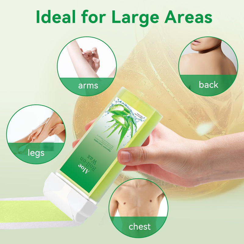 [Australia] - Roll On Wax Refill, Hair Removal Wax Cartridge, Depilatory Wax Roller Refill for Legs and Arms. with 4 Aloe Wax Rollers, 50 Waxing Strips,5 Clean Oil 