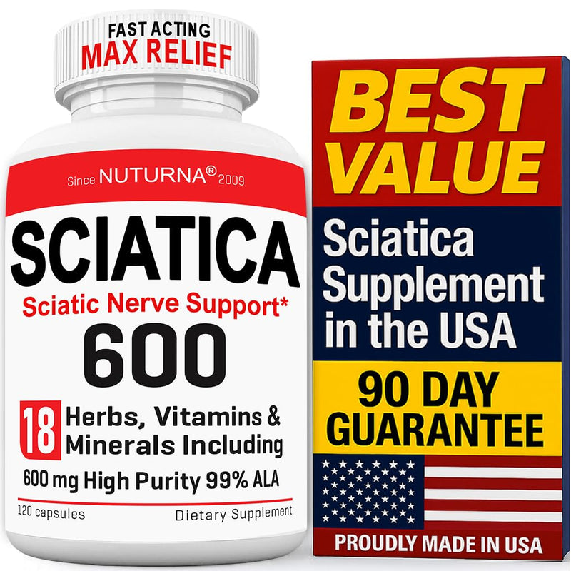 [Australia] - Sciatica Nerve Relief Supplement with 600 mg Alpha Lipoic Acid - Maximum Strength ALA Sciatic Support for Feet, Hands, Fingers, and Legs - Ultra Potent 18-in-1 Natural Nerve Vitamins - 120 Capsules White-gli 