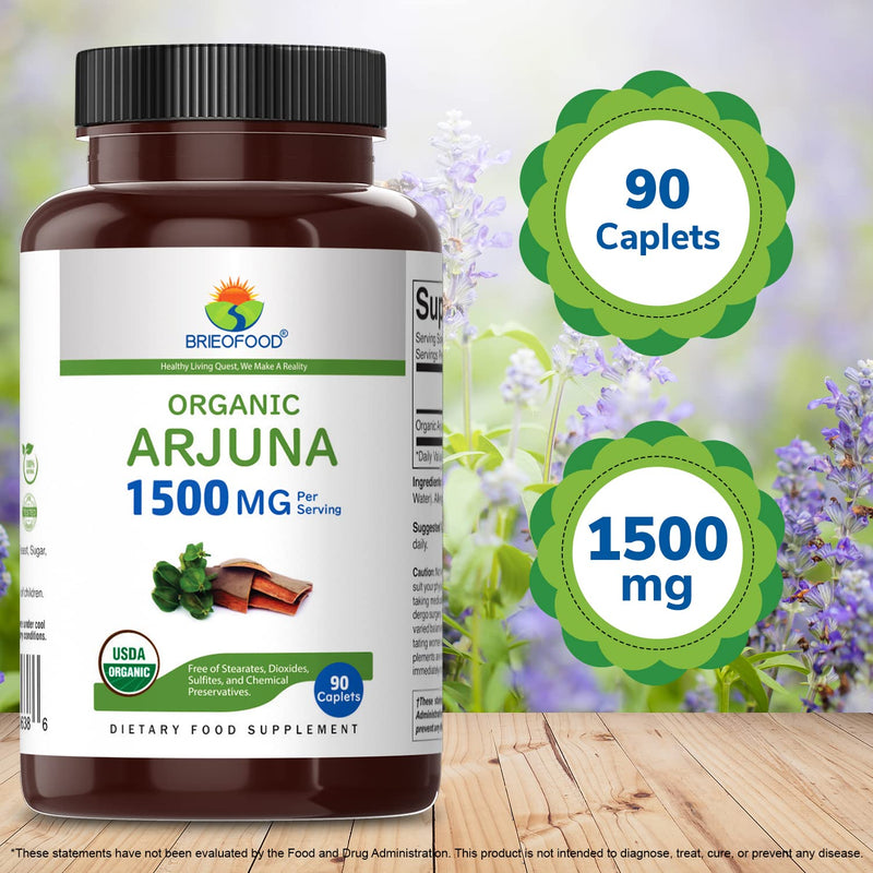 [Australia] - Brieofood Organic Arjuna 1500mg, 45 Servings, Vegetarian, Gluten Free, 90 Vegetarian Tablet 