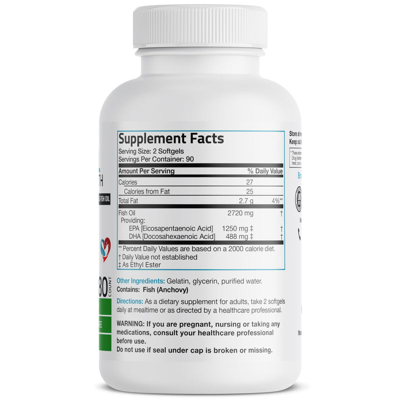 [Australia] - Bronson Omega 3 Fish Oil Triple Strength 2720 mg, High EPA 1250 mg DHA 488 mg, Non-GMO Heavy Metal Tested, 180 Softgels 180 Count (Pack of 1) 