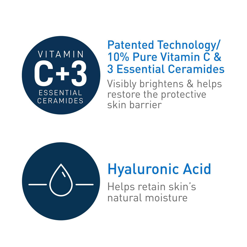 CeraVe Skin Brightening Vitamin C Serum for Face with Hyaluronic Acid, 1oz | Skincare, 10% Pure Vitamin C, Brightening Serum, Ceramides, Antioxidant, Hydrates and Improves Skin Tone & Texture