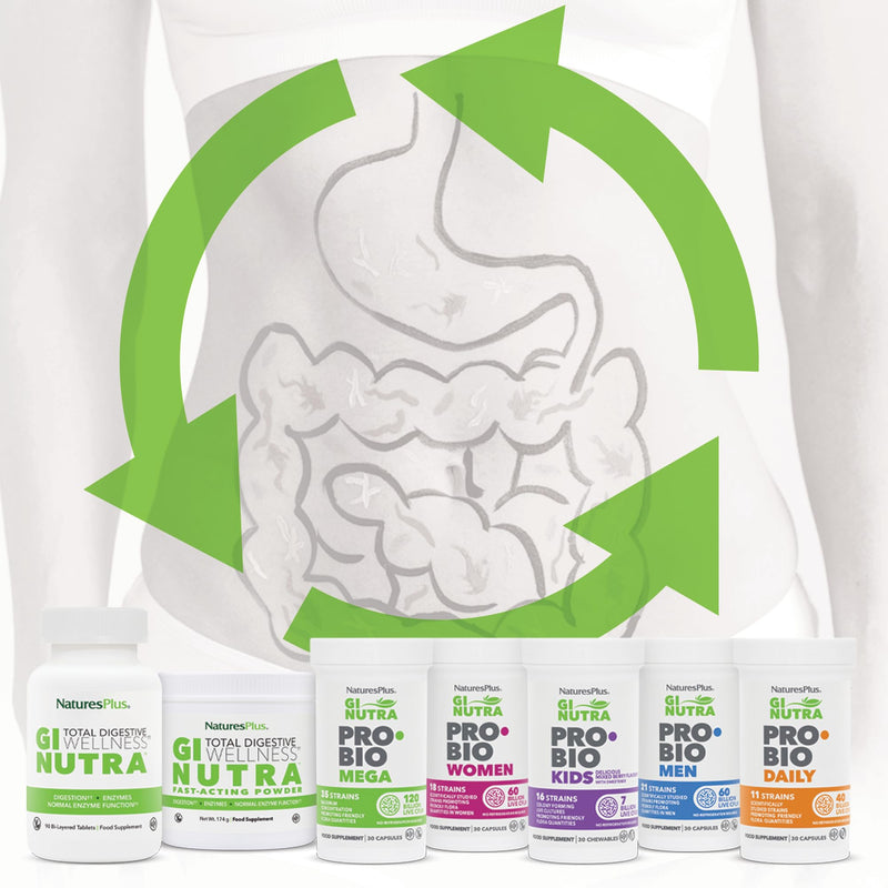 NaturesPlus GI NUTRA Pro Bio Mega - 120 Billion Probiotics for Women and Men - 35 Science Backed Live Bacteria and Prebiotic Fibre - Vegan, Gluten Free - 30 Capsules