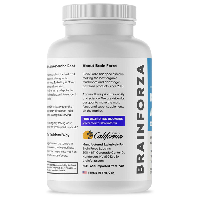[Australia] - Brain Forza KSM-66 Ashwagandha Organic Pure Root Extract, Strongest 1,000mg Dose, High Potency 5% Withanolides, Hormone Health, Cognitive Support, Organic, Non-GMO, 90 Capsules 
