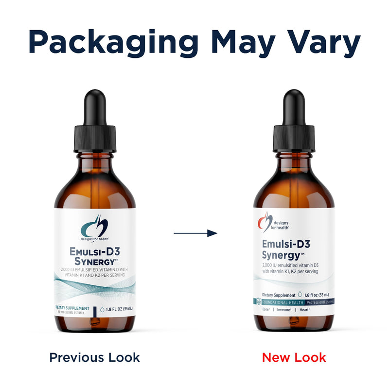 Designs for Health Emulsi-D3 Synergy 2000 IU Vitamin D Liquid with Vitamin K - Emulsified Liquid D3 K2 Drops for Immune System Support & Bone Health - Gluten-Free + Non-GMO (55 Servings / 1.8oz) Standard Packaging