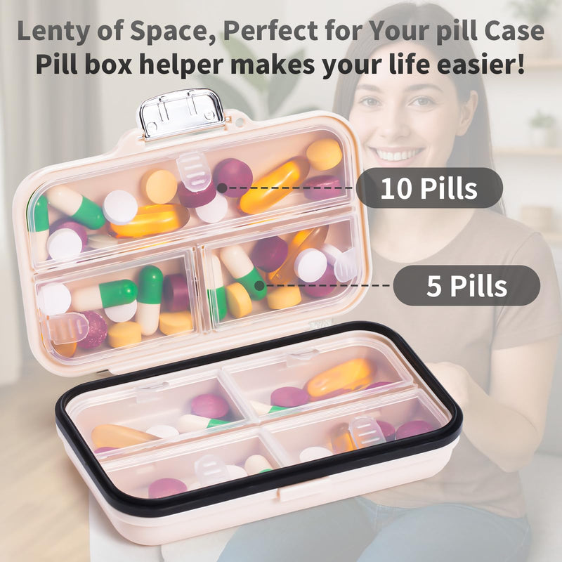 Daviky Portable Pill Organizer, Compact Travel Pill Box with Compartments | Divided compartments keep pills and vitamins organized, with a compact design for travel, work and everyday use White