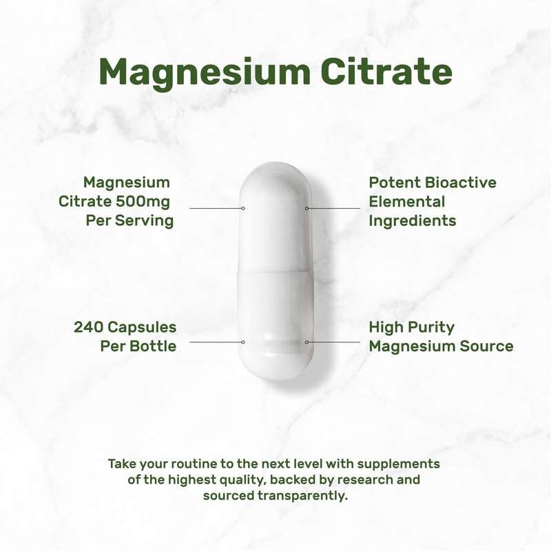 [Australia] - DEAL SUPPLEMENT Magnesium Citrate 500mg, 240 Capsules | Easily Absorbed, Purified Trace Mineral – Muscle, Heart, & Digestive Support – One a Day, Non-GMO 