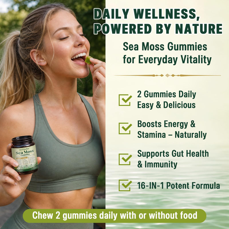 Sea Moss Gummies 16-in-1, Irish Sea Moss Supplement for Women & Men with Black Seed Oil, Ashwagandha, Bladderwrack, Burdock Root, Elderberry, Vitamins C & D3, 60 Count