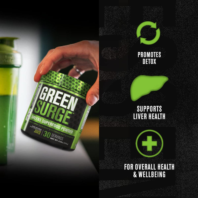 [Australia] - Jacked Factory Green Surge Green Superfood Powder- Keto Friendly Greens Drink w/Spirulina, Wheat & Barley Grass, Organic Greens - Green Tea Extract, Probiotics & Digestive Enzymes - Sour Apple 30 Servings (Pack of 1) 