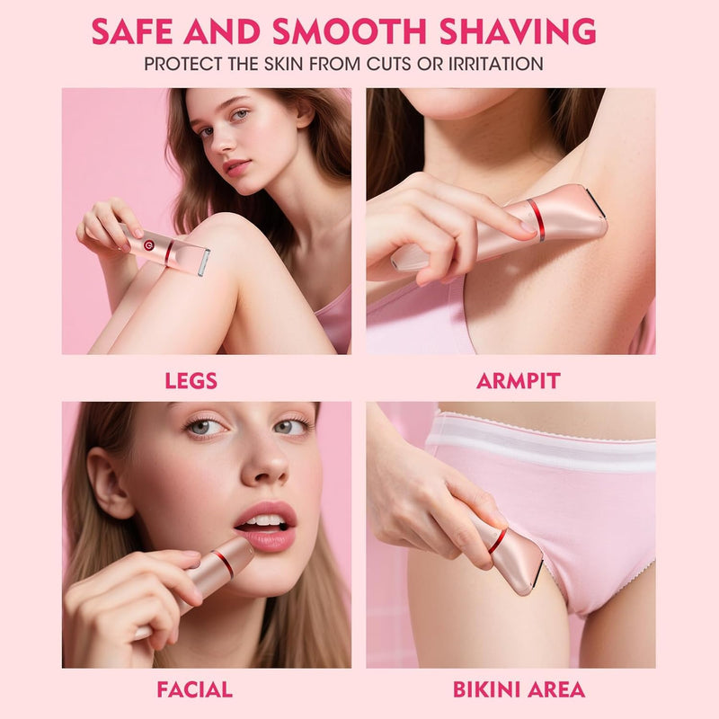 Bikini Trimmer for Women, 3 in 1 Electric Razors for Women, Rechargeable Electric Bikini Shaver, Waterproof Pubic Hair Trimmer and Facial Hair Remover with LED Display Pink