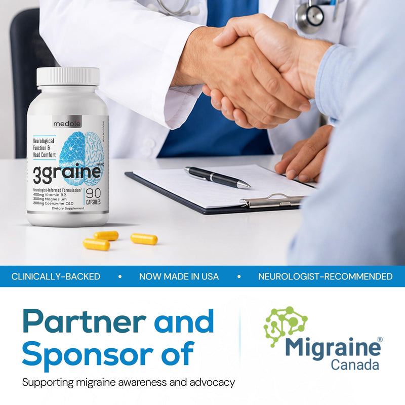 3graine Dietary Migraine Support Supplement- Drug-Free | Canada's Neurologist-Recommended migraine relief, MADE IN USA, 400mg Vitamin B2, 300mg Magnesium, 200mg CoQ10 - 90 ct