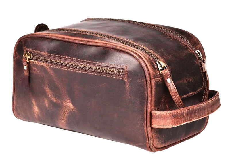 Leather Rifle Gun Sling Vintage Brown Crazy Horse/Hand Stitched 1" Wide w/th WWII Style Leather Toiletry Bag Travel Vintage Dopp Kit