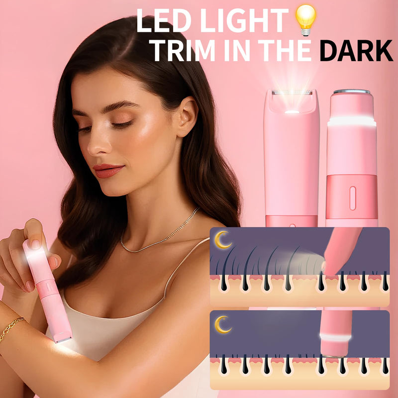 [Australia] - Bikini Trimmer for Women - 2 in 1 Painless Electric Razors for Women, IPX7 Waterproof Rechargeable LED Dual Head Electric Shaver for Lady Bikini Underarm, Body, Leg, Face Hair Remove - Pink 