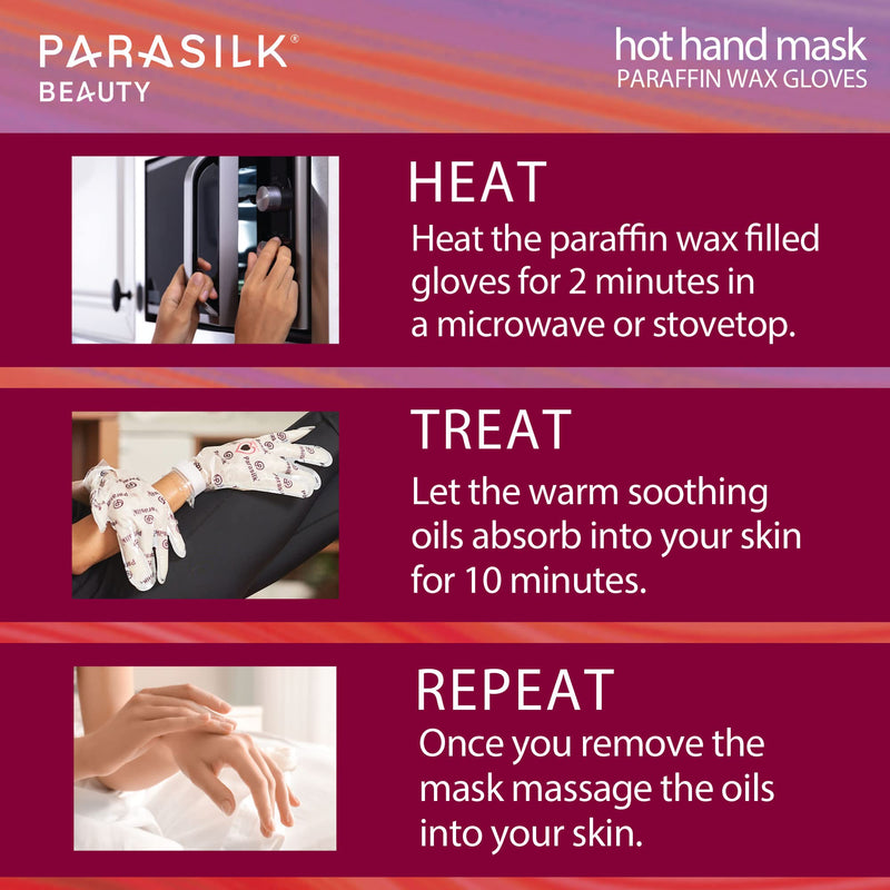 [Australia] - Parasilk Beauty Hot Hand Mask– 1 Pair Self-Contained Paraffin Wax Gloves, Intensive Hydration. Infused with Vitamin E, Coconut, Argan, & Marula Oil 