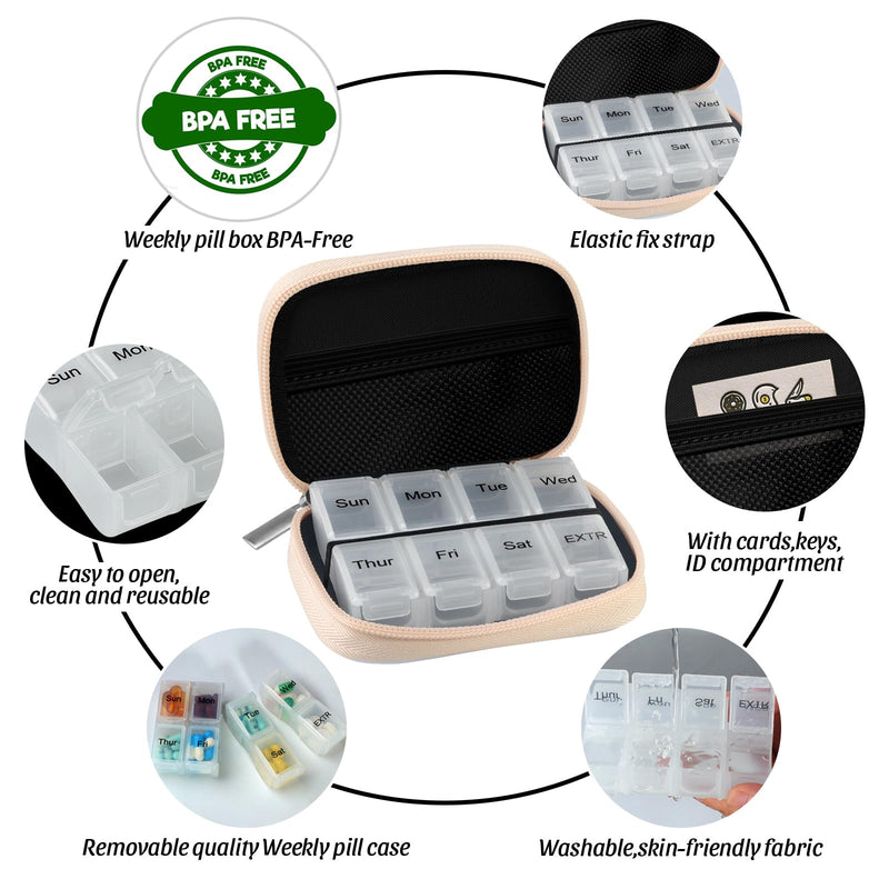 Pill Case Weekly Travel Pill Organizer for Purse with Removable 7 Day Pill Box Premium Neoprene Pill Container for Travel Purse Accessory, Vitamin, Supplement, Small Pieces Arrangement-Flower Flower