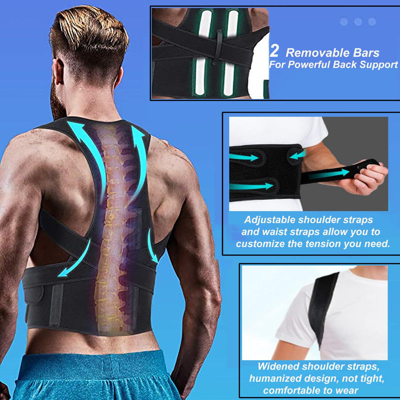 Back Brace Posture Corrector - Upper Back Support Brace - For Women Men, Spine Back Straightener, Thoracic Back Brace, Adjustable Shoulder Back Support Straightener (black, XL) black