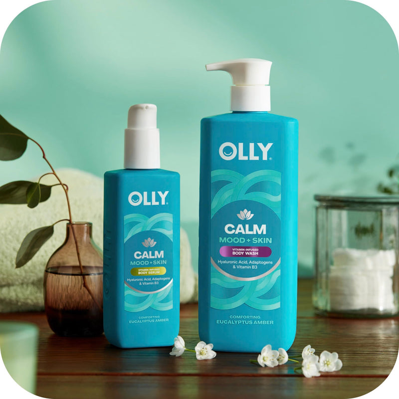 OLLY Calm Body Wash Eucalyptus Amber 17oz with Hyaluronic Acid | Nourishing Cleanser for Skin Barrier Repair, Deep Hydration, Eucalyptus Amber Scent,