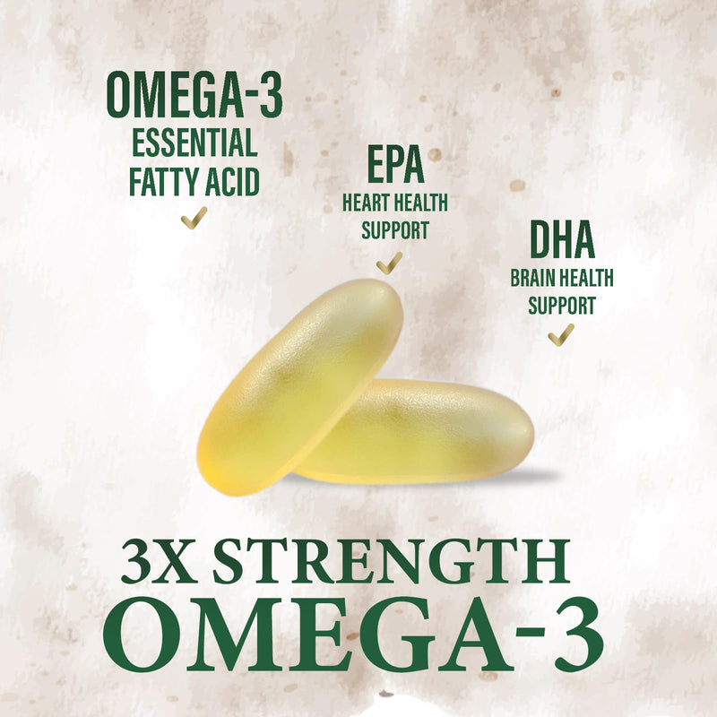 Omega 3 Fish Oil Pills 2400mg - Triple Strength Omega 3 Fish Oil Supplements - Best EPA & DHA Fatty Acids for Brain & Heart Health Support, Nature's Omega3 Supplement, 30 Day Supply - 60 Softgels 60 Count (Pack of 1)