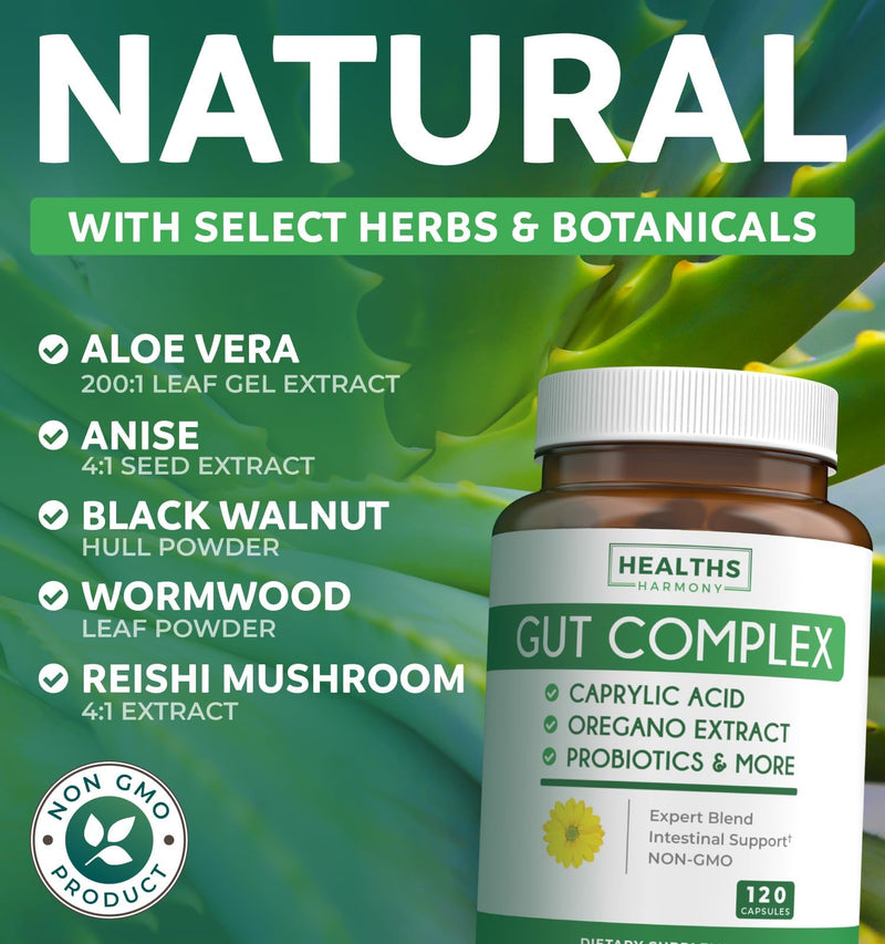 [Australia] - Candida Support (120 Capsules) - Caprylic Acid, Oregano Oil & Probiotics Help Maintain Already Normal Levels of Yeast and Candida - Vegetarian, Non-GMO Intestinal Supplement - Gut Cleanse (No Pills) 