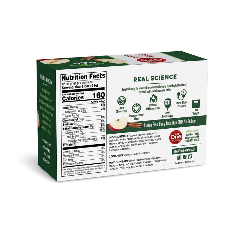[Australia] - Step One Foods Apple Cinnamon Bars, Heart Healthy Snack Plant Sterols, Omega 3's and Dietary Fiber Gluten Free Vegan Granola Bar (12 Pack) 12 Count (Pack of 1) 