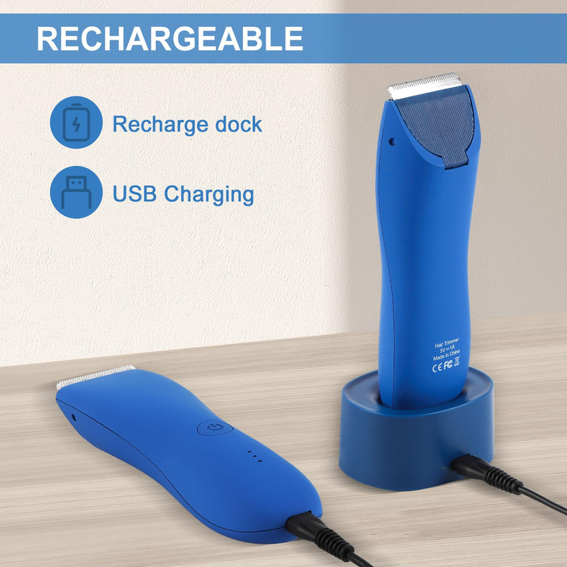 [Australia] - Pubic Hair Trimmer for Men and Women,Electric Shaver,Rechargeable & Cordless Electric Razor,Waterproof Wet/Dry,Ideal Razor Gift for Boy/Girl Friend (Blue) 