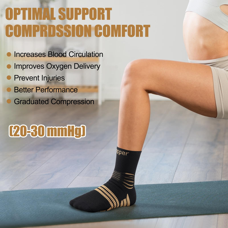 [Australia] - NEENCA Professional Copper Compression Socks, Medical Ankle Support Socks for Injuries Recovery & Pain Relief, Women & Men Circulation, Swelling, Runner, Travel, Pregnancy, Flying‚Äî1 Pair, 20-30 mmHg Large High Copper 