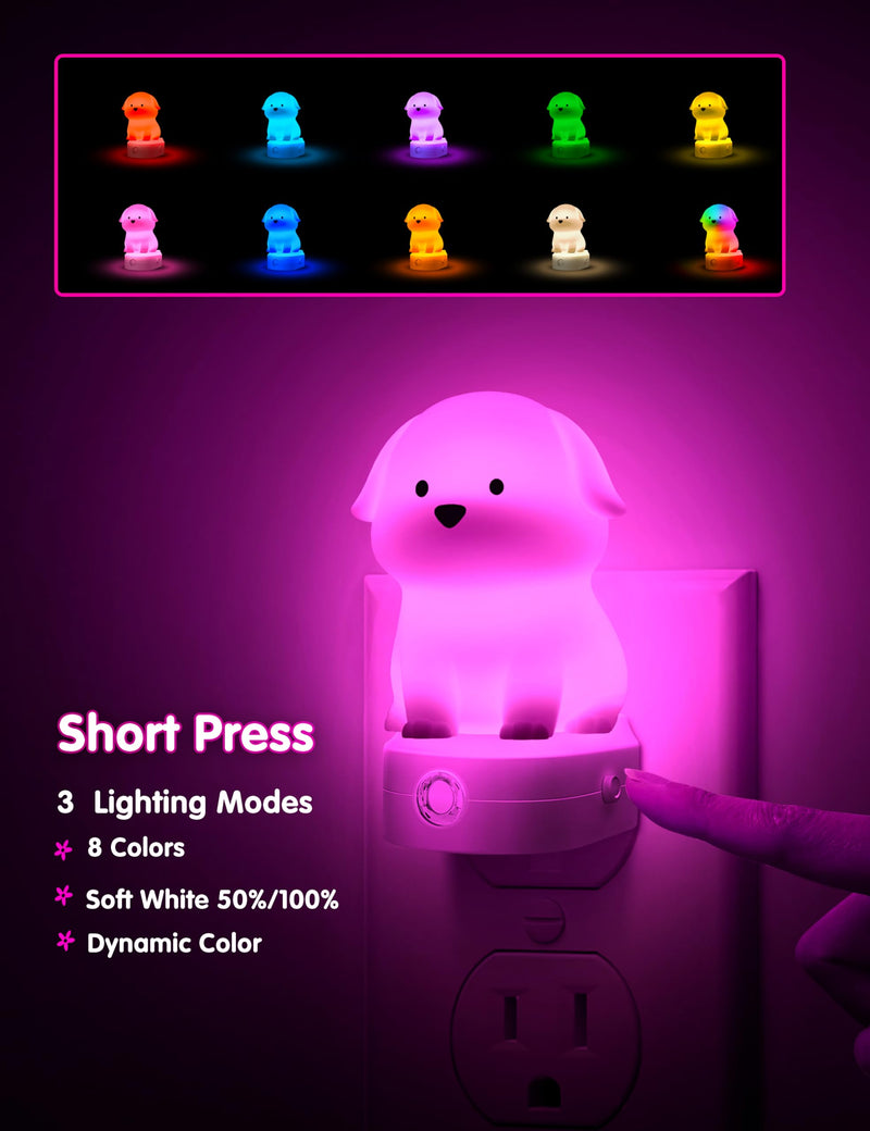 [Australia] - L LOHAS LED Plug in Night Light for Kids, 3D Cute Puppy Night Light with Dusk to Dawn Sensor, RGB+Soft White 3000K Dog Night Light, Christmas Birthday Gift Nightlight for Kids, Room Decor 1 