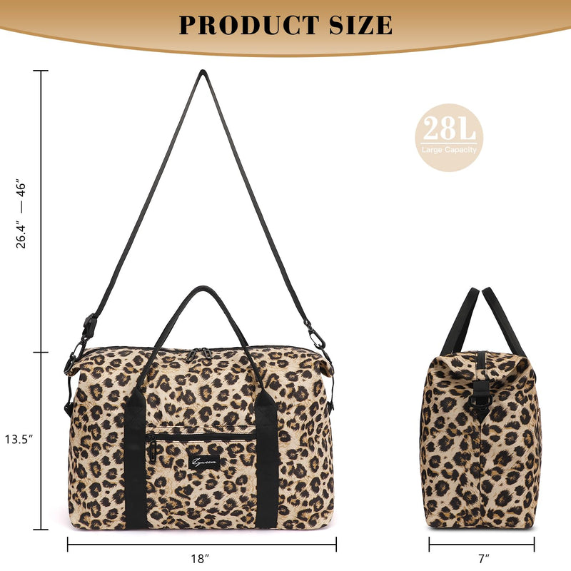Duffle Bag for Travel Foldable Leopard Print Carry on Travel Bag, Small Medium Weekender Overnight Bags for Women, 40L Waterproof Sport Gym Bag for Men with Computer Compartment (leopard print)