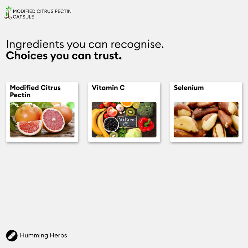 Humming Herbs Modified Citrus Pectin 1500 mg per Serving with Vitamin C & Selenium | 120 Vegan Capsules | 60 Day Supply