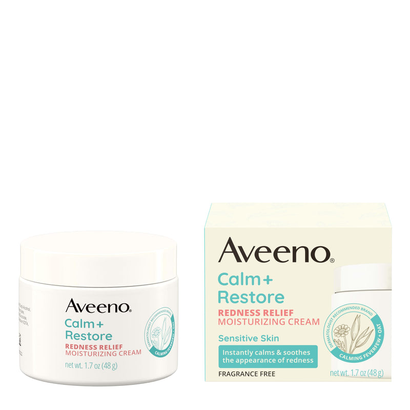 Aveeno Calm + Restore Redness Relief Moisturizing Cream, 1.7 oz | Instantly Calms & Soothes Appearance of Redness with Ceramide & Vitamin B5, Hypoallergenic, Fragrance-Free, Non-Comedogenic 1.7 Ounce (Pack of 1)