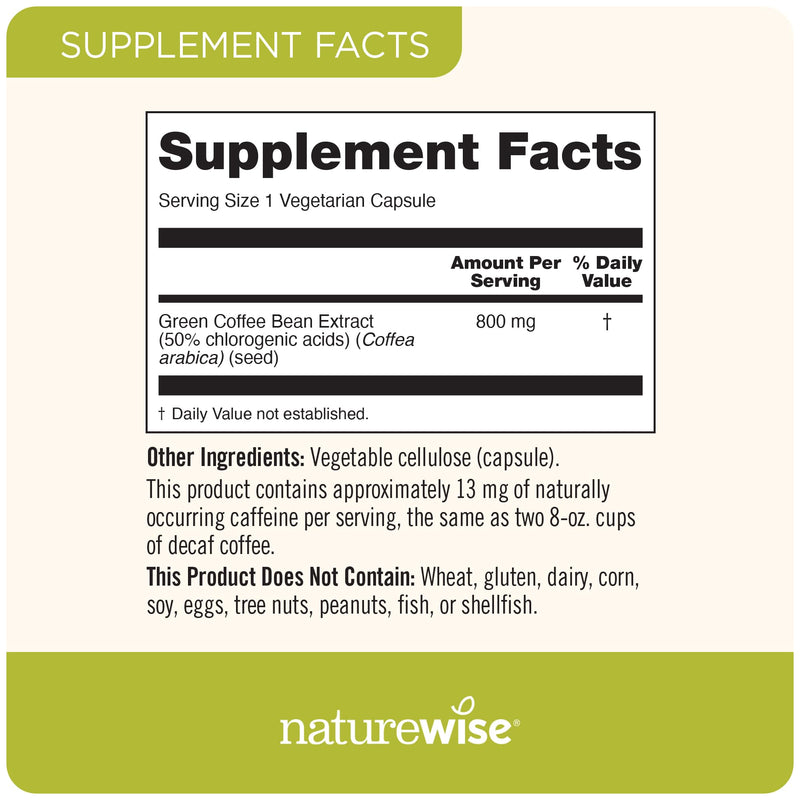 [Australia] - NatureWise Green Coffee Bean Extract - Pure Green Coffee Bean Capsules 800mg with 50% Chlorogenic Acid Support for Weight Goals, Energy, and Antioxidant - Vegan, Non-GMO - 60 Capsules[1-Month Supply] 