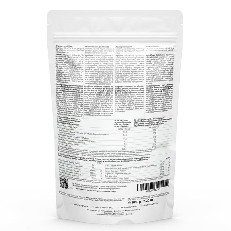 [Australia] - Nutri + Recovery Drink Post Workout Shake - V-Loader Supplement Vegan - 1 kg Grapefruit Powder - Maltodextrin - Protein Powder - Creatine - L-Glutamine 1 kg (Pack of 1) 
