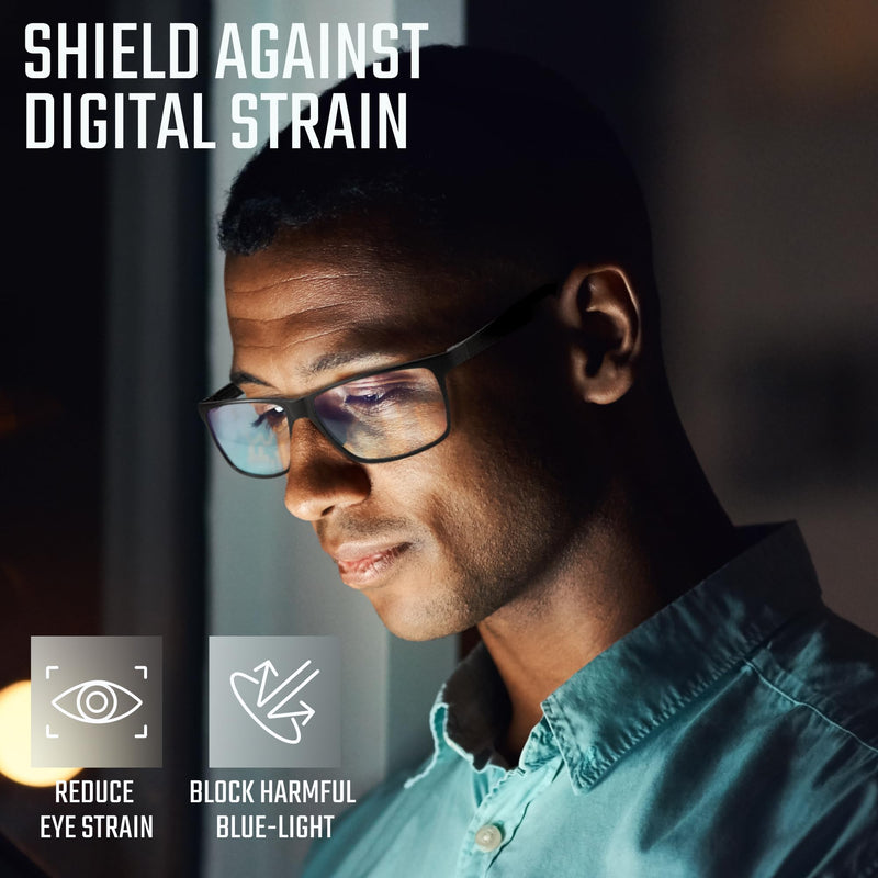 [Australia] - Carbon Blue Light Blocking Glasses Men for Computer, Gaming, Metal Frame Green Light Protection Night Driving Glasses for Man Black Clear 