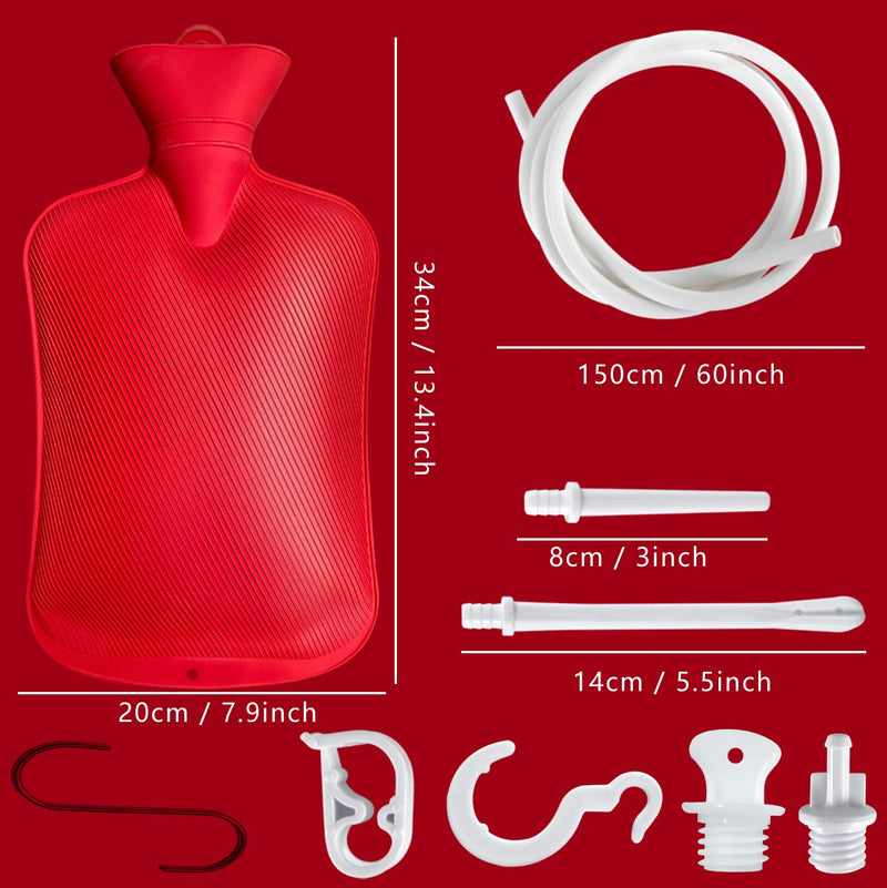 [Australia] - 2 L Enema Bag ，Coffee Enema Bag Kit with 5.0 ft. Long Silicone Hose ,2 Multi-Size Reusable Tips, Controlable Water Flow Valve- Coffee, Shower, Douche & Home Adult Enema Kit（RED） Basic Version 