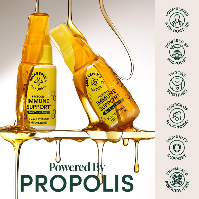 [Australia] - Propolis Throat Spray by Beekeeper's Naturals - 95% Bee Propolis Extract, Natural Immune Support & Sore Throat Relief - Antioxidants, Keto, Paleo, Gluten-Free (1.06 oz)(Pack of 1) Adult Propolis 1 Pack 1.06 Fl Oz (Pack of 1) 