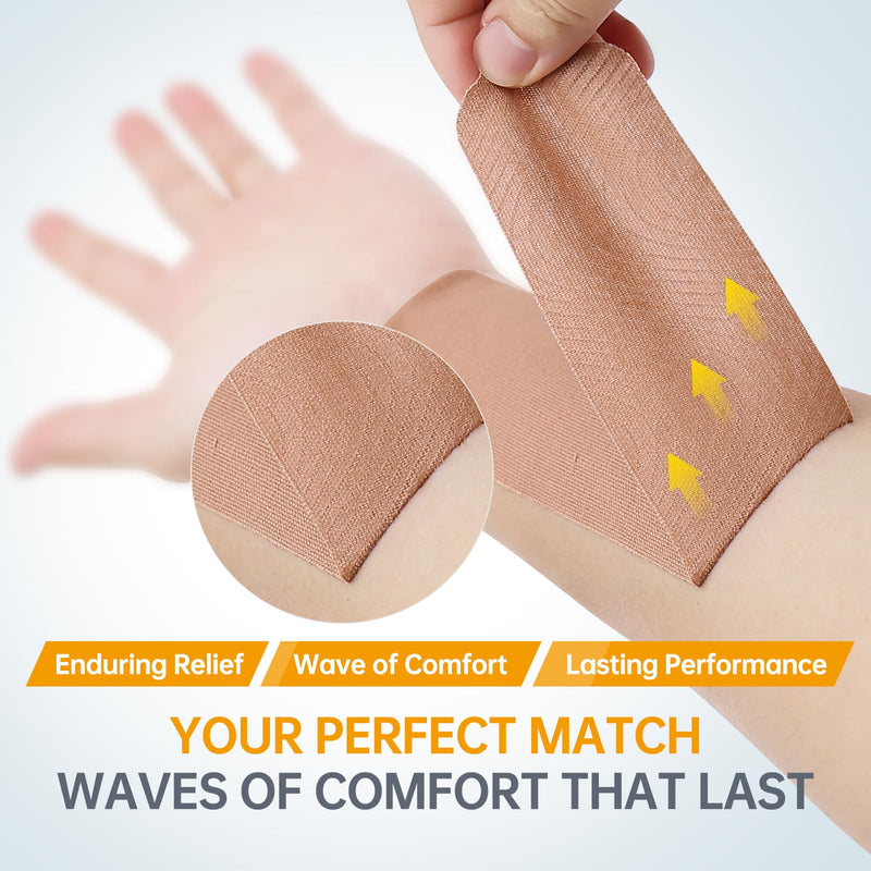 Dimora Uncut Kinesiology Tape, Original Cotton, 16' Elastic Athletic Tape for Muscle Pain Relief and Joint Support, 4 Rolls, Beige Uncut 4 Rolls