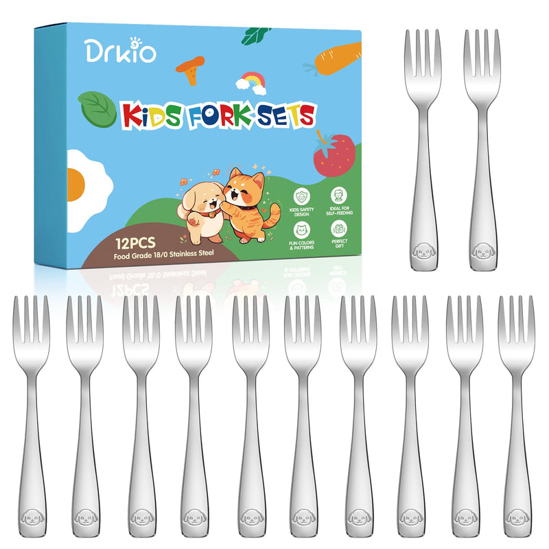 [Australia] - DRKIO Stainless Steel Toddler Forks Set - 12 Pieces Kids Forks Set Children Safe Food Grade Kids Silverware Small Forks Metal Toddler Utensils Dishwasher Safe Mirror Polished 