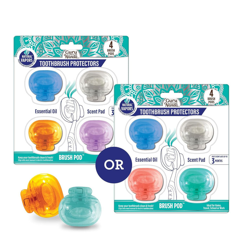 [Australia] - GuruNanda Brush Pods - Toothbrush Cover for Manual & Electric Toothbrush, Keeps Toothbrush Fresh & Clean, Travel Accessories with Natural Essential Oil Vapors, 4 Pack Pack of 4 