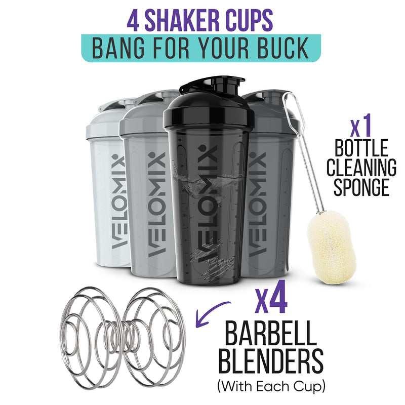 [Australia] - -4 PACK- 28 oz Protein Shaker Bottle for Protein Mixes - 4x Wire Whisk | Leak Proof Shaker Cups for Protein Shakes | Protein Shaker Bottle Pack | Protein Shake Cup 