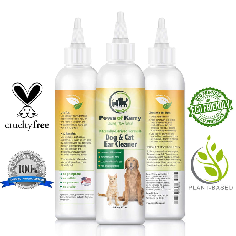 Dog Ear Cleaner for Itching, Head Shaking, Odor, Wax and Discharge - Non-Irritating Ear Wash for Dogs & Cats, Natural Ear Drops for Dogs - 8 Ounces - Dog Ear Cleaner Solution - PawsPlanet Australia