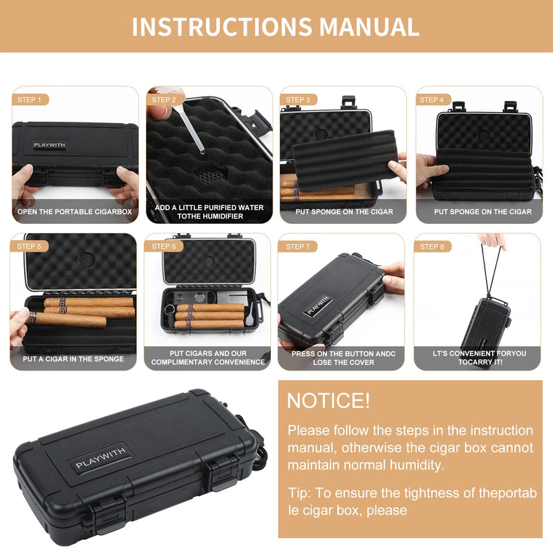 [Australia] - Travel Humidor Box With Cigar Accessories - Spanish Cedar, Humidifier, Cutter, Stand, Punch - Holds 4-5 Cigars - Waterproof, Crushproof, Airtight Seal Store 4-5 cigars 