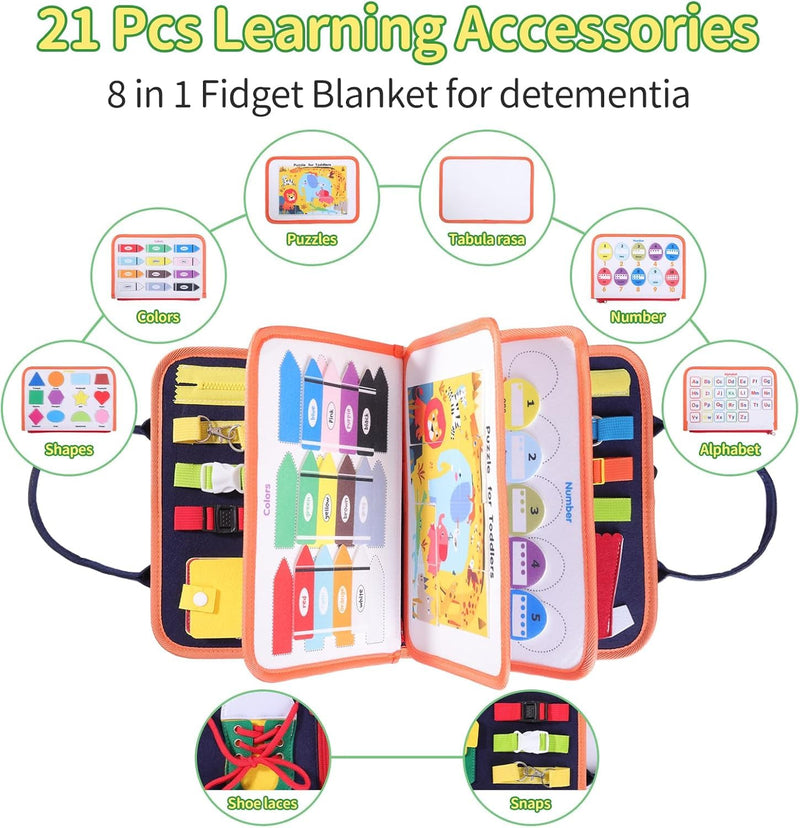 Fidget Blanket for Dementia, Alzheimers Dementia Products for Elderly, Memory Games Busy Boxes for Dementia Patients, Dementia Activities for Seniors, Dementia Aids(Five-Page with Crushed Flower)
