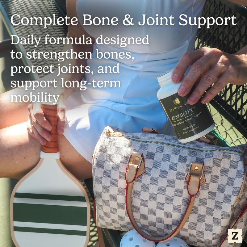 Zen Principle Zengility™ Joint Support & Bone Strength Supplement – Fast-Acting Relief with MSM, Plant Calcium, Vitamin K2 & D3. Shellfish-Free Vegan Formula for Mobility & Comfort. 120 Capsules 1